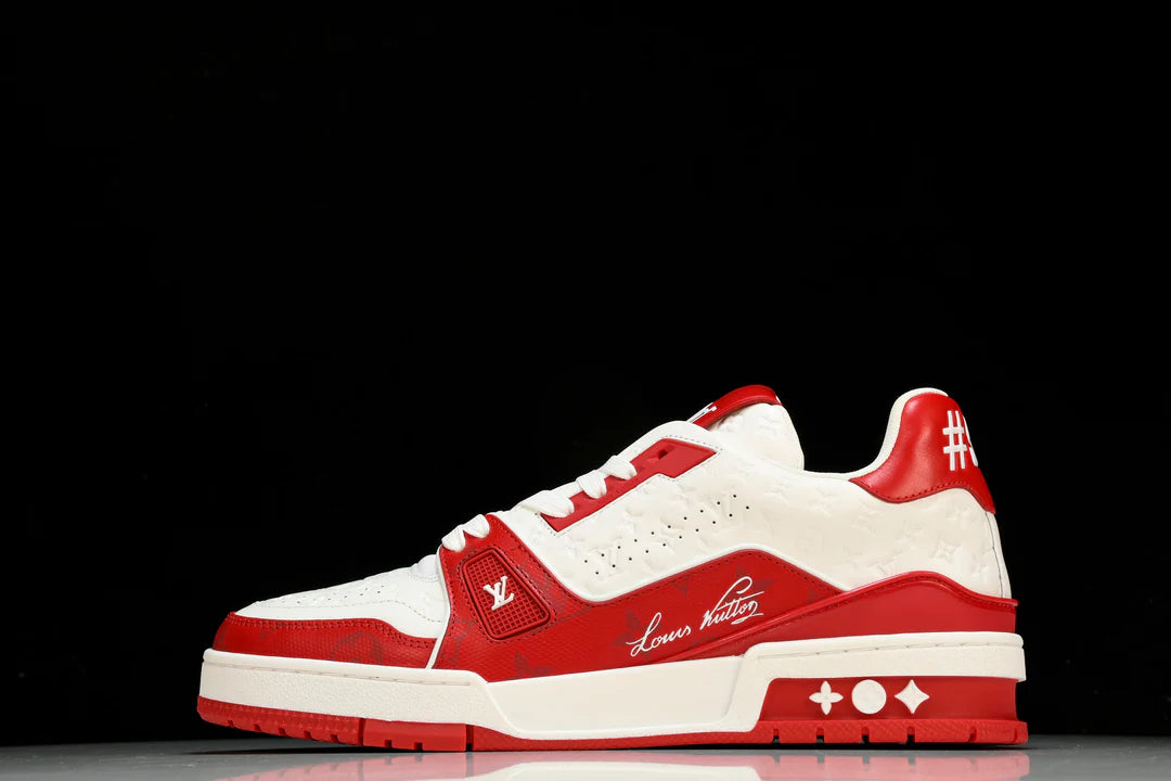 LV Trainer Red Monogram White Sneaker Shoes