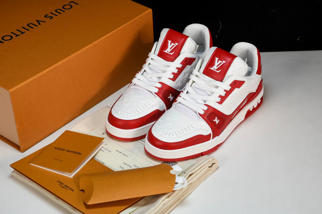 LV Trainer Red Monogram White Sneaker Shoes